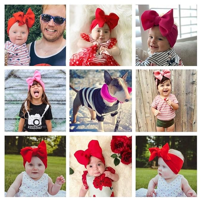 Baby Girl's 8'' Independence Day Bow Headbands Soft Big Bow knot Nylon Headband Toddler Hairband for Photography Travel Party Festivals 2Pcs (2- Red Royal Blue)