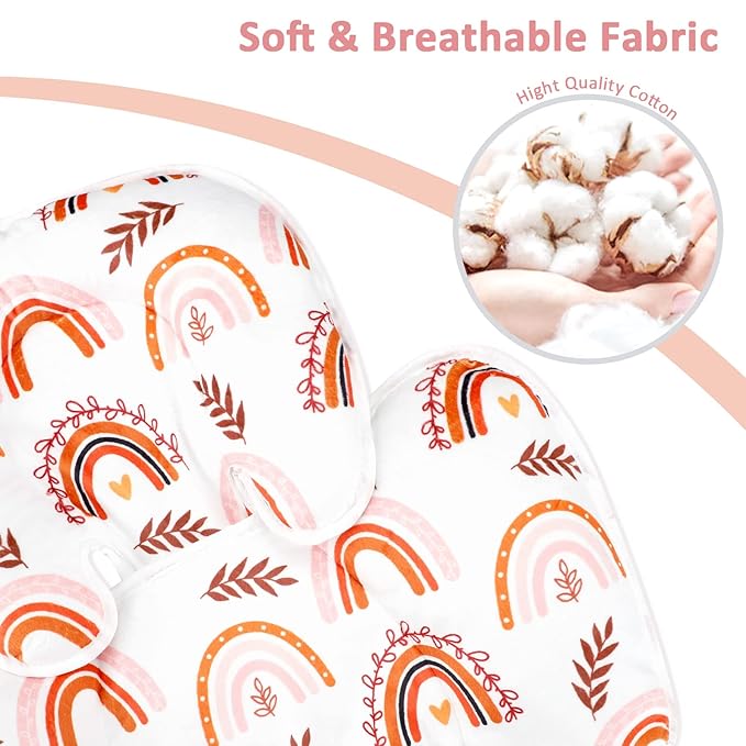 Pea Pod Baby Car Seat Head Support for Newborn, 2 in 1 Infant Car Seat Head Support for Boys Girls Extra Soft Breathable Baby Car Seat Cushion Insert for Strollers, Swings, and Bouncers, Boho Rainbow