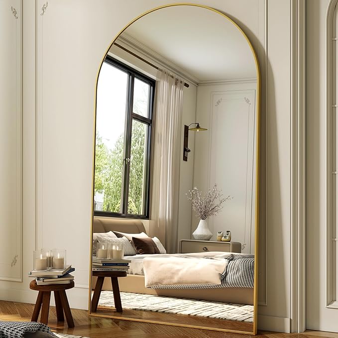 86"x40" Arched Full Length Mirror Floor Mirrors with Aluminum Alloy Frame Free-Standing Wall Mounted Floor Mirrors or Large Dressing Mirror, Gold Mirror Full Length