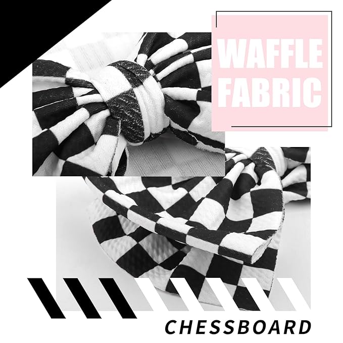 YanJie 7’’ Checkered Bow for Baby Girl Racing Bows Plaid Headbands for Newborns Infants Toddlers Two Fast Birthday Girls Hair Accessories