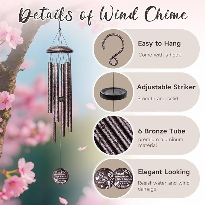 25''Wind Chimes,Best Friend Birthday Gifts for Women, Woman, Thanksgiving,Christmas Day Gifts Ideas for Friendship Rreminder.
