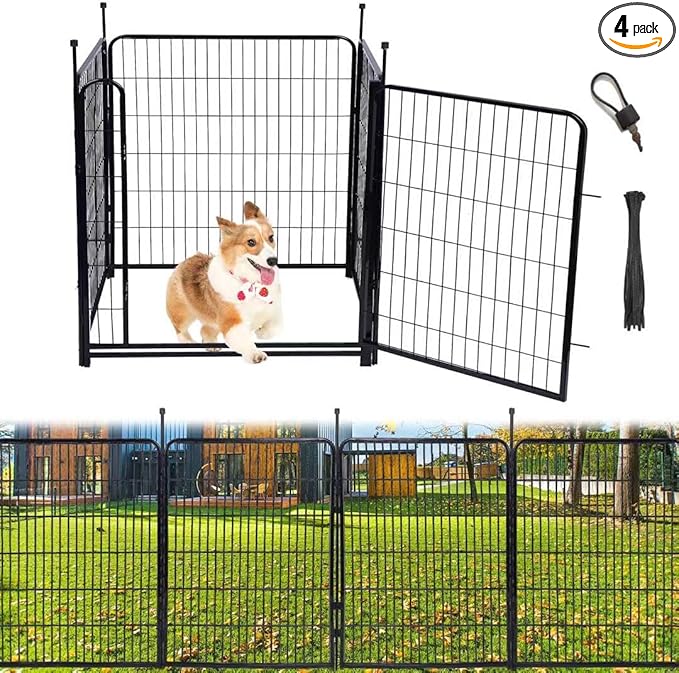 Tall Garden Fence,Wide Gate Low Threshold Fence for Garden, 32in(H) 4 Panels Total 8.9 Ft(L) Animal Barrier Fence, Flower Bed Fencing, Dog Fences Outdoor for Yard