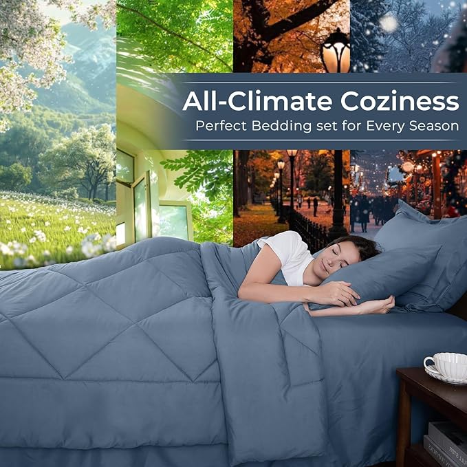 HEVUMYI Dusty Blue Twin-XL Comforter Set - 5-Piece All Season Bed in a Bag Twin-XL, Ultra Soft Bedding Set with Comforter, Flat Sheet, Fitted Sheet, Pillowcases, Pillow Shams