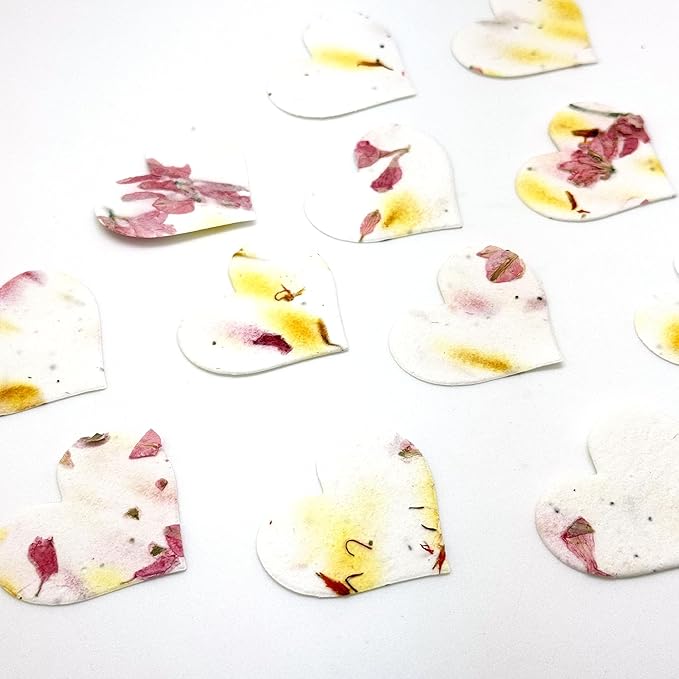 Heart Seed Paper – 50pcs Small Pink & Yellow Plantable Wildflower, Writable & Plantable Gift for Moms, Plant Lover, & Teachers, Ideal for Weddings, Baby Shower, Memorial, & Celebrations