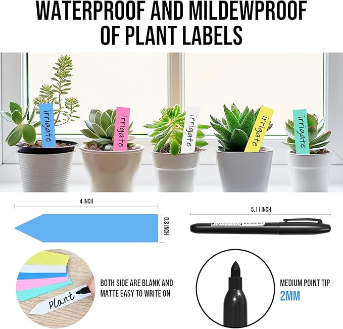 Plant Labels 120 Pcs Yuanling for Seeding Plastic Waterproof Plant Name Tags Garden Labels Marker Garden Pots Stakes for Outdoor Potted Plants Belt Permanent Marking Pen (6 Colors)