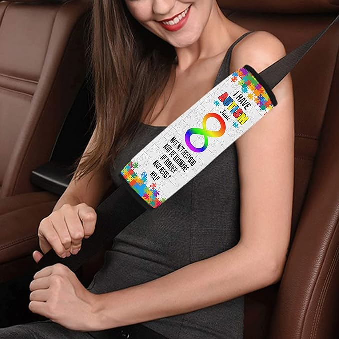 I Have Autism Personalized Name Autism Awareness Seat Belt Covers Special Need Autistic Car Seat Belt Covers for Kid Children Medical Alert 18
