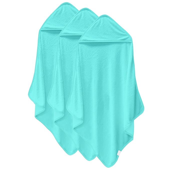 Cosy Family 3 Pack Baby Hooded Towels, Rayon Made from Bamboo, Soft Unisex Bath Towels for Babies,Toddler,Infant - Newborn Essential - Ultra Absorbent Toddler Towels for Baby Boy Girl - Aquamarine