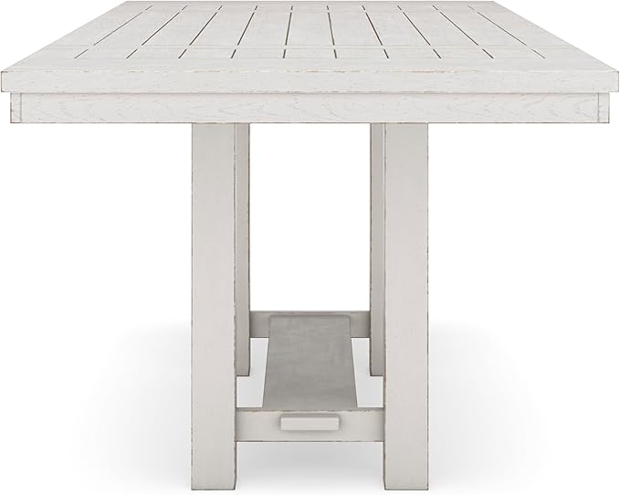 Signature Design by Ashley Robbinsdale Farmhouse Distressed Counter Height Dining Extension Table with Trestle Base, Planked Effect and 2 Removable End Leaves, White