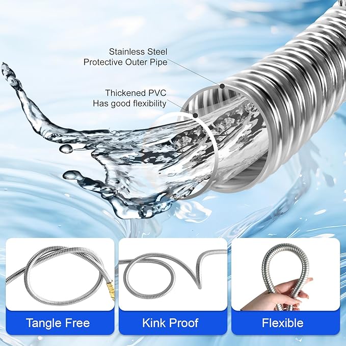 Short Metal Garden Hose 5 ft – 304 Stainless Steel Water Hose Leader, Flexible Hose Extension, Small Lightweight Hose Extender,No Kink Outdoor Hose (5 ft)