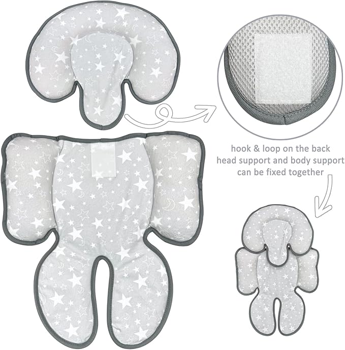 Infant Car Seat Insert, 2 in 1 Reversible Baby Car Seat Head & Body Support Cushion Pillow for Newborn,Soft Newborn Carseat Head Support Pad for Carseats, Strollers, Swings, Bouncers