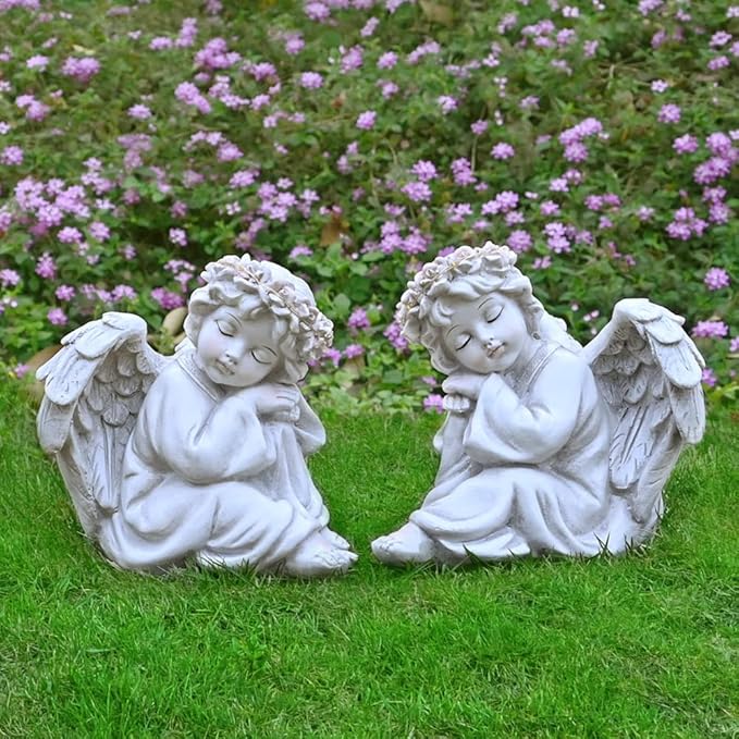 Angel Statue Garden Decor for Outside Solar Outdoor Decorations Patio Cherub Christmas Yard Porch Home Lawn Art Light up Figurine Memorial Sculpture Gift for Mom Mother Grandma