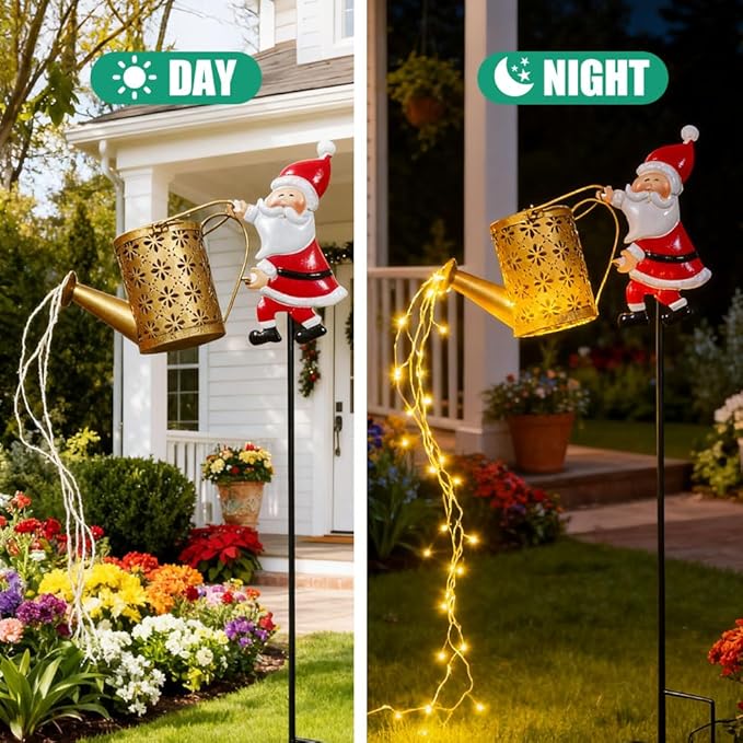 Christmas Solar Kettle Light, 2026 New Garden Lawn Decorative Light, Outdoor Hanging Solar Powered Santa Claus Watering Can with LED for Lawn Decorations (White)