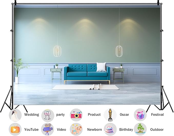 Modern Living Room Sofa Backdrop Voice Assistant Device Interior Apartment Luxury House Background Nordic Style Party Decorations Smart Speaker Integration Live Video Zoom Calls Props 6X6ft Fabric