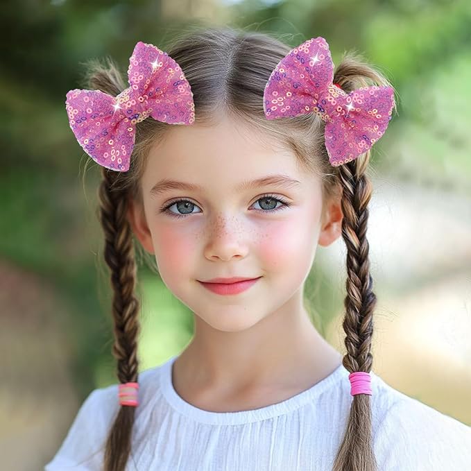 4PCS Blue Sequin Hair Bows Clips Sparkly Hair Bows for Girls Dark Pink Alligator Clips Glitter Hairpins Hair Accessories for Children Toddler Teenage Girls Kids Gift