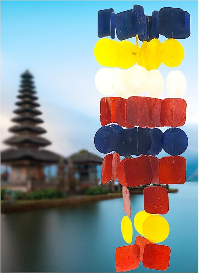 Bellaa 24872 Wind Chimes Outdoor, Garden Decorations, Musical, Indoor/Outside Windchimes, Beach, Ocean Breeze, Gifts for Mom, Gift for All Occasions, Sea Glass Shells Wood Red Blue Yellow White