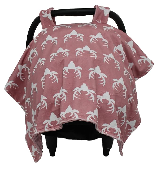 Dear Baby Gear - 40x30 Car Seat Canopy, Infant Carrier Cover for Boys & Girls, Cozy Fall Baby Shower Gift, Nursing & Stroller Use, Newborn Travel Sunshade Accessory, Antlers on Dusty Rose, Pink Dot