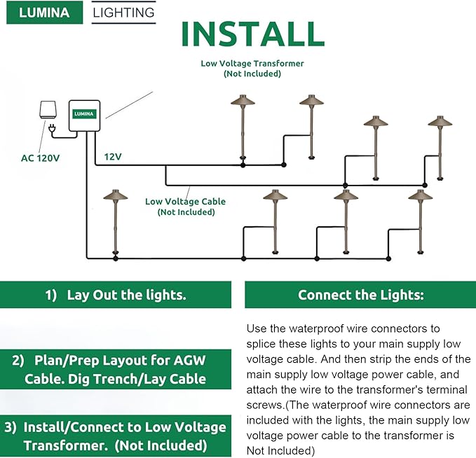 Lumina Lighting® Low Voltage Landscape Lighting Cast-Aluminum Path and Area Light Warm White 3W G4 LED Bulb and ABS Ground Stake Included for Yard Walkway Lawn PAL0106-BZLED6 (Bronze, 6-Pack)