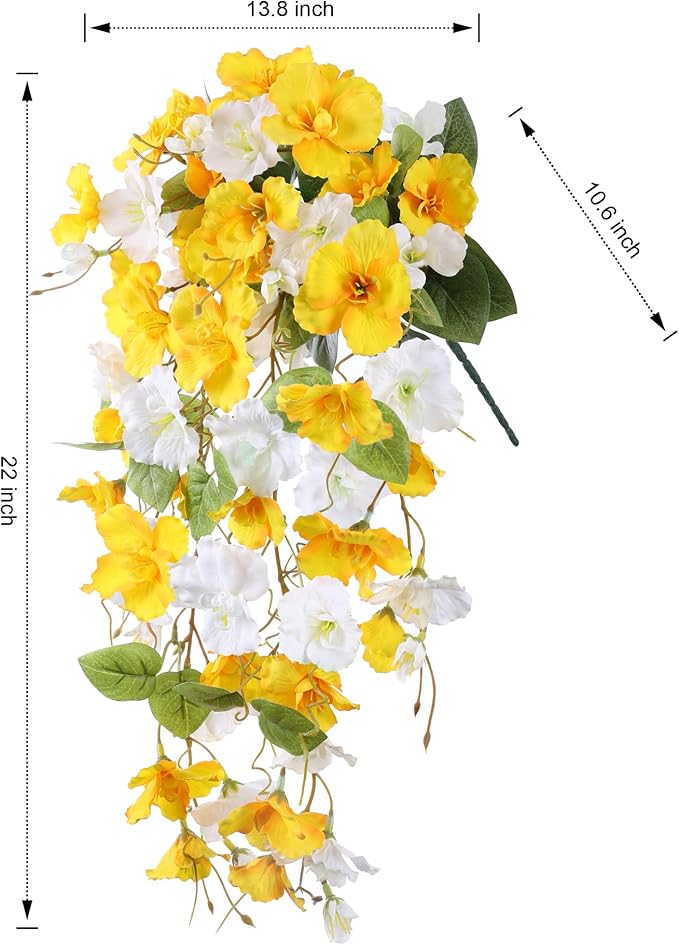 Artificial Hibiscus Fake Hanging Flowers Plants for Outdoors Spring Decoration, 4pcs Faux Silk Outside Hibiscus Long Trailing Vines Realistic UV Resistant for Front Door Planter Porch Patio Yard, Mix