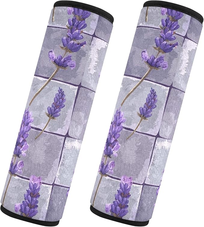 CHIFIGNO 2Pcs Seat Belt Cover Violet Lavender Flowers Seat Belt Strap Cover Universal Car Seat Shoulder Protector Protect Your Neck and Shoulder