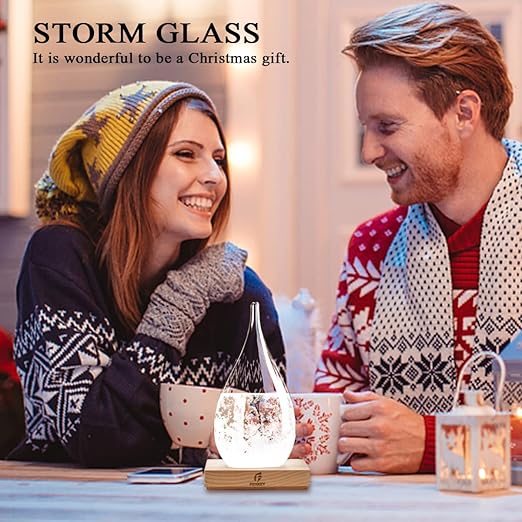 Storm Glass Weather Predictor, Glass Sphere with Wood Base, Christmas Decoration Snow Globe, Storm Glass Weather Forecast Weather Station