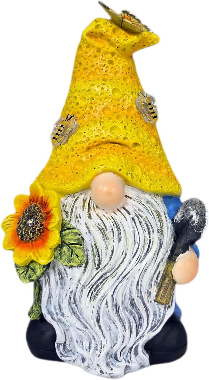 Garden Gnomes Outdoor Decor Solar Gnomes Statues with Butterfly Bee Sunflower Led Lighted Dwarf Outside Decorations for Yard Patio Lawn Ornaments Gifts for Women Mom