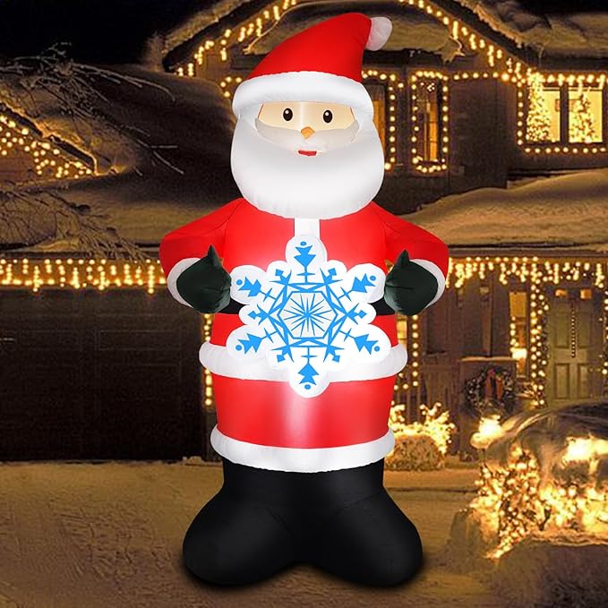 7FT Christmas Inflatable Outdoor Decoration Blow Up Santa Claus Hold Snowflake Yard Decor Built-in LED Lighted Xmas Garden Lawn Patio Party Holiday Ornaments