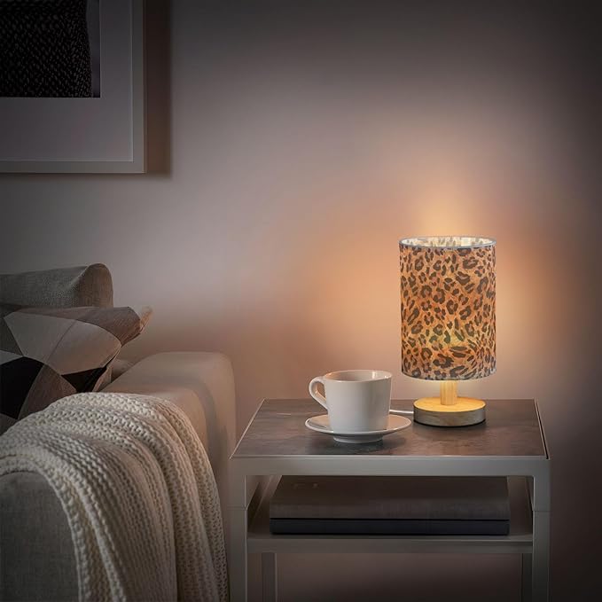 Bedside Table Lamp Leopard Vintage Animal Skin Print Nightstand Lamp with Wood Desk Lamps for Bedroom Living Room Nursery Office Home Decor