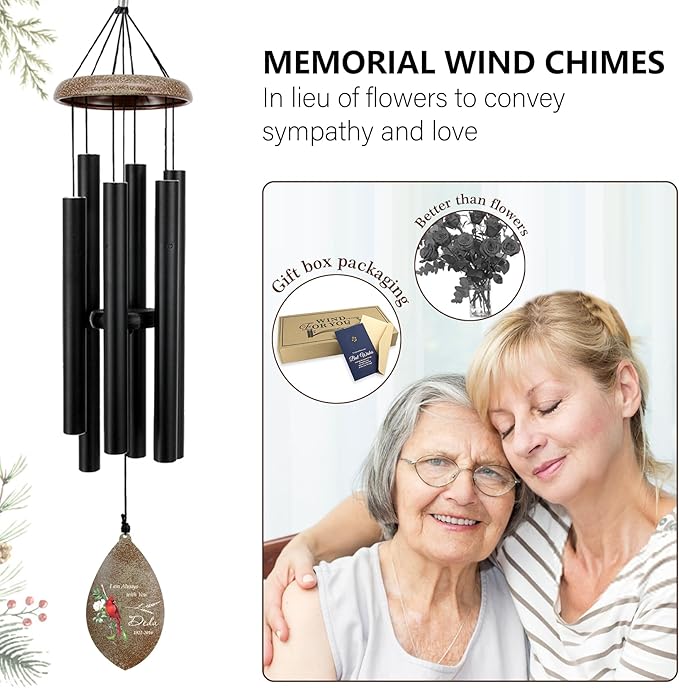 ASTARIN Custom Cardinal Memorial Wind Chimes, 35" Sympathy Gifts Wind Chime for Loss of Mom Dad Sister Son, Personalized Name Date Bereavement Condolence Gift for Outside Outdoor