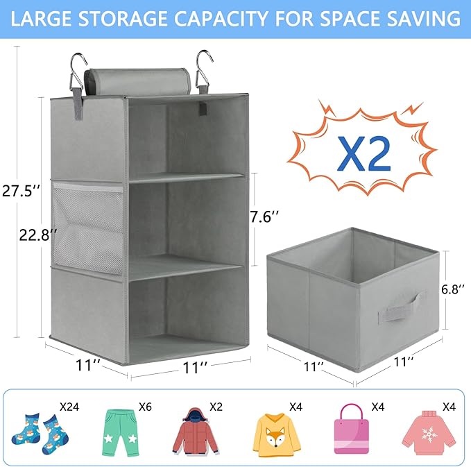 punemi 3-Shelf Hanging Closet Organizer, 2 Pack Closet Hanging Organizer