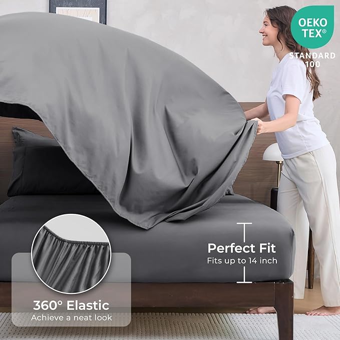 HEVUMYI King Comforter Set - 7-Piece All Season Bed in a Bag King, Ultra Soft Bedding Set with Comforter, Flat Sheet, Fitted Sheet, Pillowcases, Pillow Shams, Dark Grey
