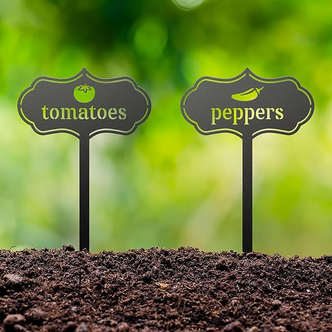 RealSteel - Seed & Plant Markers - Indoor/Outdoor Herb Garden Stakes - Elegant Fruit/Vegetable Seed Labels - Durable Plant Tags for Pots - Classy Design for Farmhouse/Greenhouse (Tomatoes)