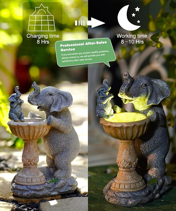 Garden Elephant Statues for Bird Bath: Outdoor Sculptures for Lawn Patio Yard Balcony Porch - Unique Gifts for Mother Grandma