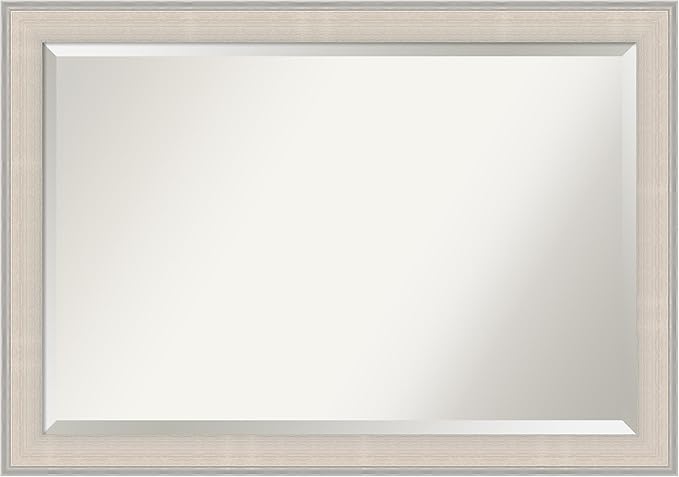 Amanti Art White Bathroom Mirror for Over Sink, 29x41 Cottage White Silver Rectangle Vanity Mirror, Large Coastal Wood Frame, Hangs Horizonally and Vertically, Bathroom Wall Decor, Beveled Edge