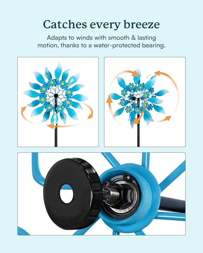 Wind Spinners Outdoor, Large Metal Garden Wind Spinners with Stake, Kinetic Windmill for Yard, Lawn, Patio, Backyard, Gift Ideas for Garden Lovers (15'' W x 71'' H)