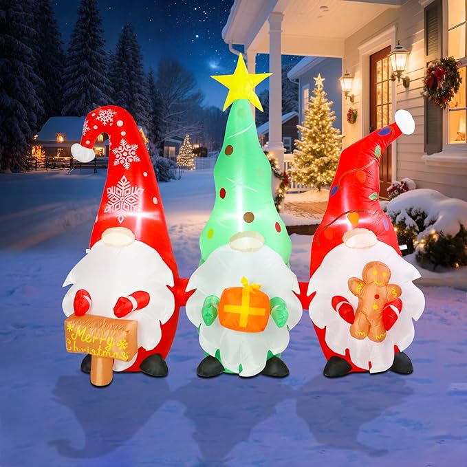 Bshine Christmas Inflatable Outdoor Decorations, 5.9FT Gnome Celebration Sign, Blow Up Yard with Built-in LED for Holiday Party Home Outdoor/Indoor Garden Yard Lawn Decorations