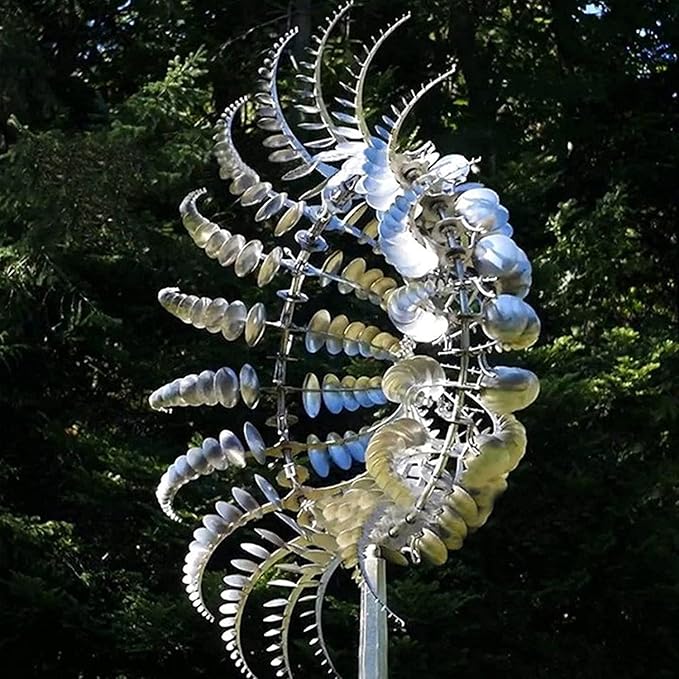 Magical Metal Windmill, Stainless Steel Windmill,Kinetic Metal Wind Spinners Garden Stake, 3D Wind Sculptures Move with The Wind Lawn Solar Wind Catcher Outdoor Patio Garden Decoration (SILVER-2PCS)