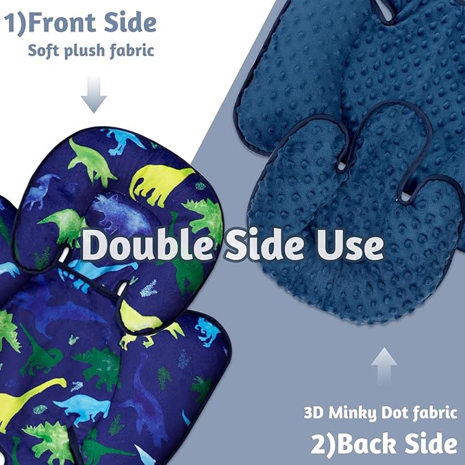 TANOFAR Car Seat Head Support Infant, Dinosaur Infant Car Seat Insert, 2-in-1 Reversible Baby Car Seat Head and Body Support, Soft Baby Car Seat Cushion for Newborn Boys