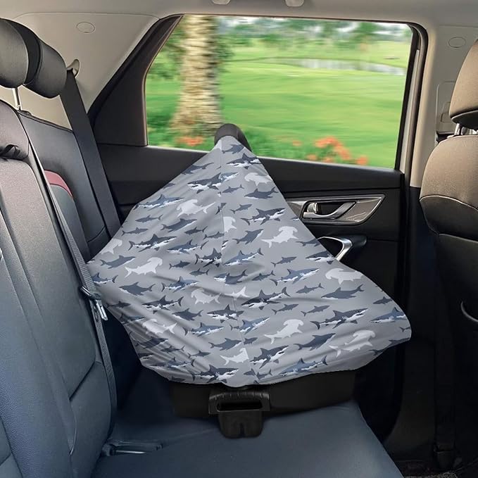 GIFTPUZZ Shark Nursing Cover for Breastfeeding Baby Car Seat Cover for Girls Boys Nursing Scarf Breastfeeding Ultra-Soft Car Seat Canopy Breathable Universal All Weather Full Protection