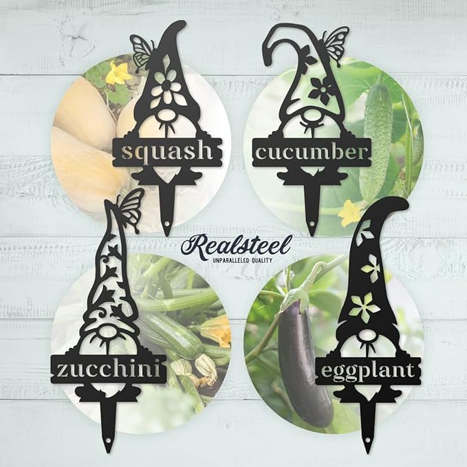 RealSteel, Garden Gnomes Metal Plant Labels, Vegetable, Herb Markers, Outdoors (Watermelon)