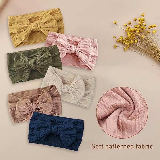 6PCS Baby Headbands, Girls Headbands with Bows, Soft Stretchy Nylon Hair Bands Hair Accessories for Newborn Infant Toddler