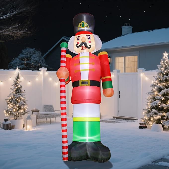 VCUTEKA Christmas Inflatables Outdoor Decorations, 11.8FT Nutcracker Soldier, Blow Up Christmas Decoration with Built-in LED Lights, Animated Inflatable Yard Decor for Holiday Lawn Garden Xmas