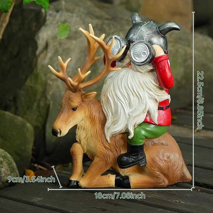 Garden Gnome Statues Resin Gnome Sitting On Deer Statues Solar Lights Outdoor Telescope Gnome Gifts for Yard, Patio Decor Gift (Deer Gnome)