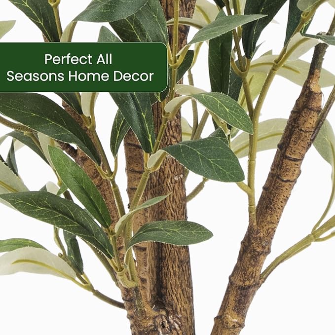 Artificial Fake Olive Tree 4FT Tall 2Pack Faux Silk Olive Tree for Home Living Room Office Decor Faux Artificial Plants Indoor Fake Potted Plants with Fruit & Free Moss