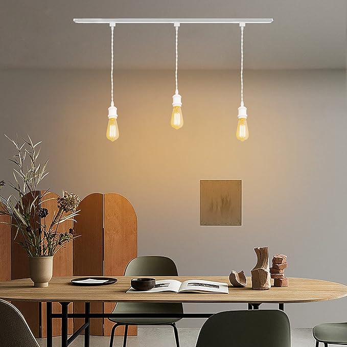 Kiven H-Type Wire Track LightPendants, 23.6 Inch Cord Length White Weave Rope, Restaurant DecorativePendant Light Industrial Pendant Lamp 3 Pack,Bulb Not Included（White）