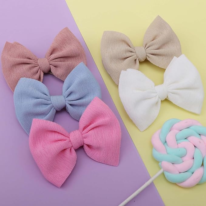 YanJie 4.5'' Nylon Bow Headbands for Baby Girls - Handmade Tied Bows Hair Accessories for Infants and Toddlers - 10 Pieces