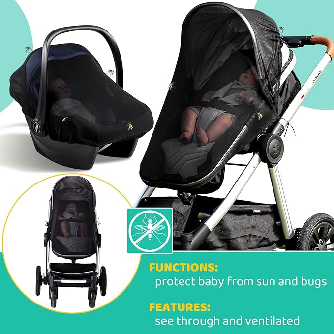 Stroller Mesh Shade Stroller Net Cover Baby Car Seat Carrier Shade-Ventilated and See Through Mesh
