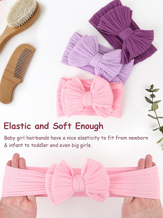 DRESHOW BQUBO Handmade Baby Headbands Soft & Stretchy Hair Bands with Bows Nylon Bows Hairbands for Girls Newborn Infant Toddlers Hair Accessories 5 Pack