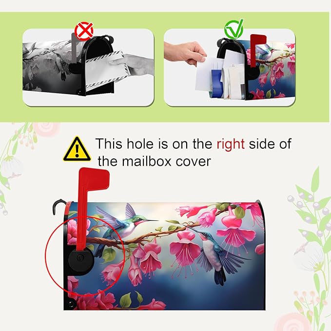 Summer Mailbox Covers Magnetic Oversized Hummingbird Flower Mailbox Post Cover Fuchsia Hybrida Floral Mailbox Wraps Bird Pink Flowers Mailbox Decor Waterproof Garden Large Size 25.5 X 21 Inch