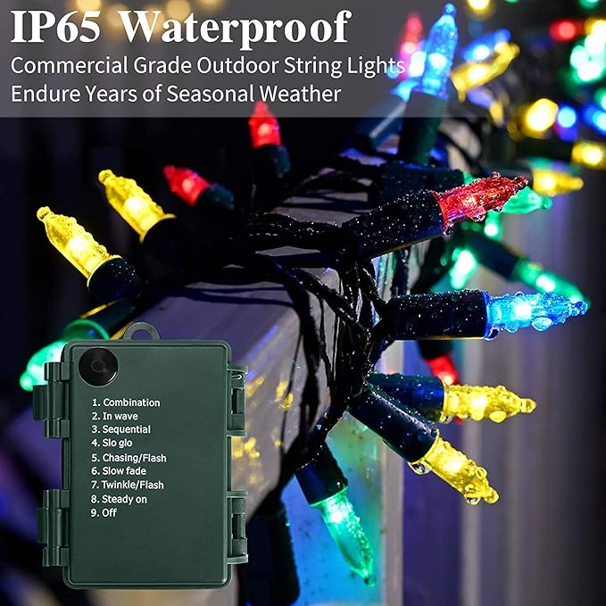 KOUQIYA Battery Operated Christmas Lights, 33ft 100 LED Battery Operated String Lights with Auto-Timer 8 Modes Waterproof String Lights for Xmas Outdoor Indoor Garden Party Decor, Multicolor