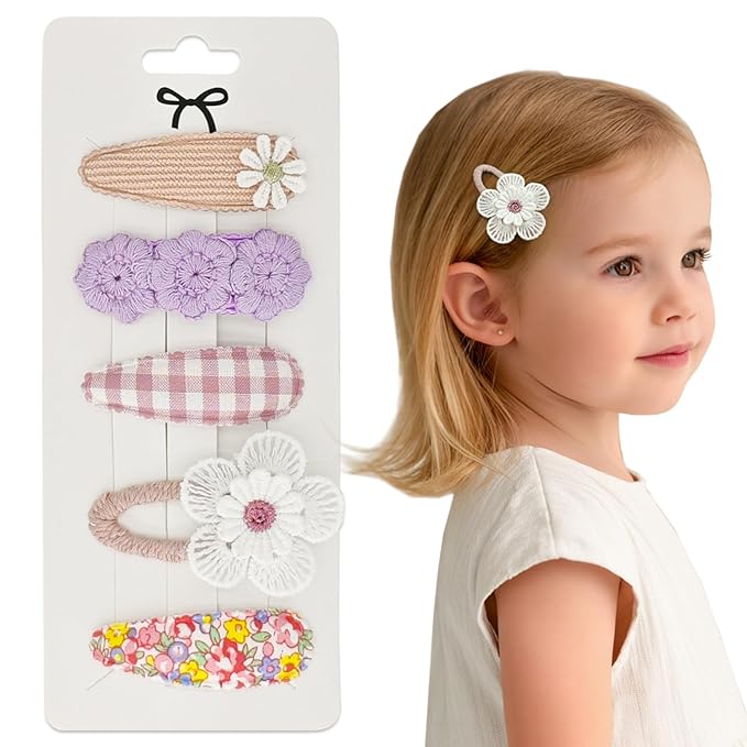 5 Pcs Soft Baby Hair Clips - 5 Snap Barrettes for Girls & Toddlers, Gentle Grip Non-Slip Toddler Hair Clips for Thin and Thick Hair